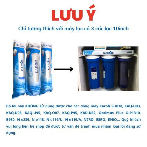 Ảnh Bộ 3 Lõi lọc nước Karofi 1,2,3 dùng cho máy lọc nước RO có 3 cốc lọc 10inch - Hàng chính hãng 2