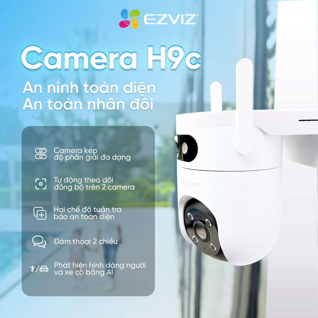 Ảnh Camera ezviz ngoài trời 2 mắt kép dual camera 10MP H9C và 6M chống nước xoay 360 độ 1