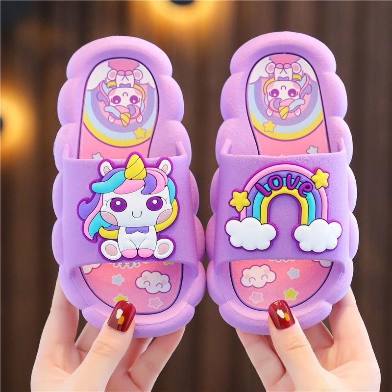 Dép Quai Ngang Cầu Vồng con ngựa Chống Trượt Thoải Mái Họa Tiết Hoạt Hình Dễ Thương Cho Bé Gái