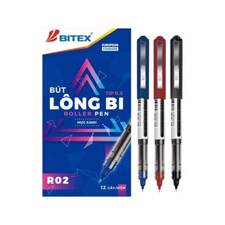 Combo 06 bút lông bi Bitex R02 mực xanh, đỏ, đen ngòi 0.5mm