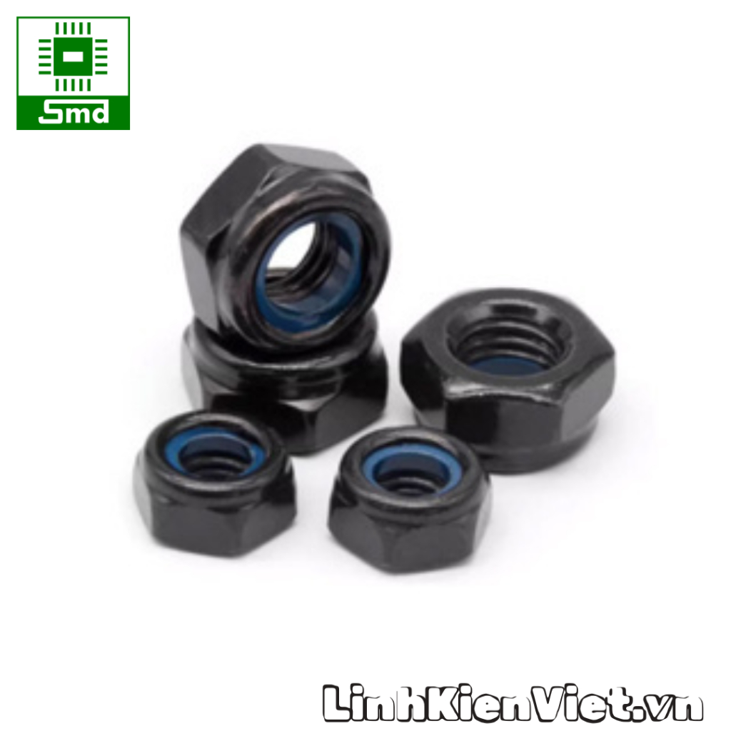 Set 10pcs - Đai Ốc, Tán Keo Chống Tháo thép mạ đệm nhựa đen M3, M4, M5 ...