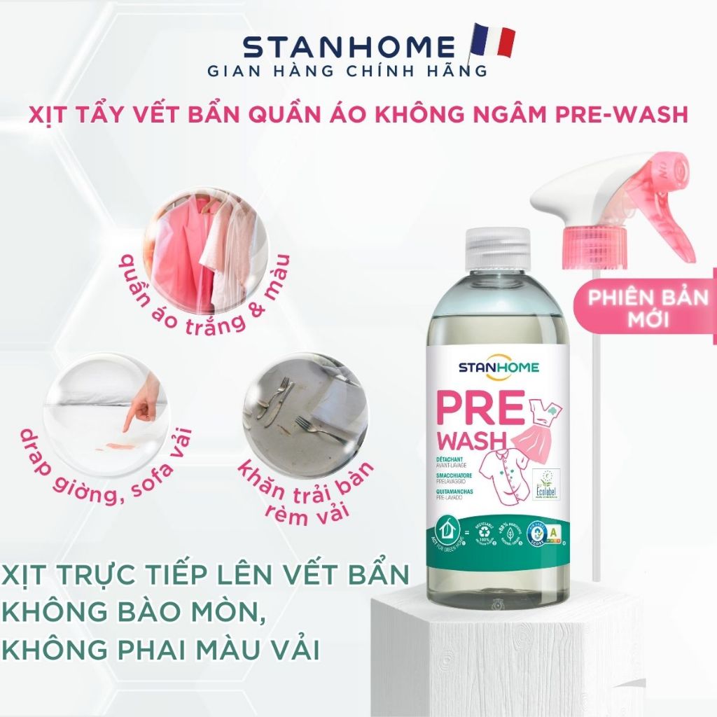 Ảnh Xịt tẩy vết bẩn quần áo trước khi giặt Stanhome PreWash làm sạch bằng Enzym không làm mất màu 500ML 3