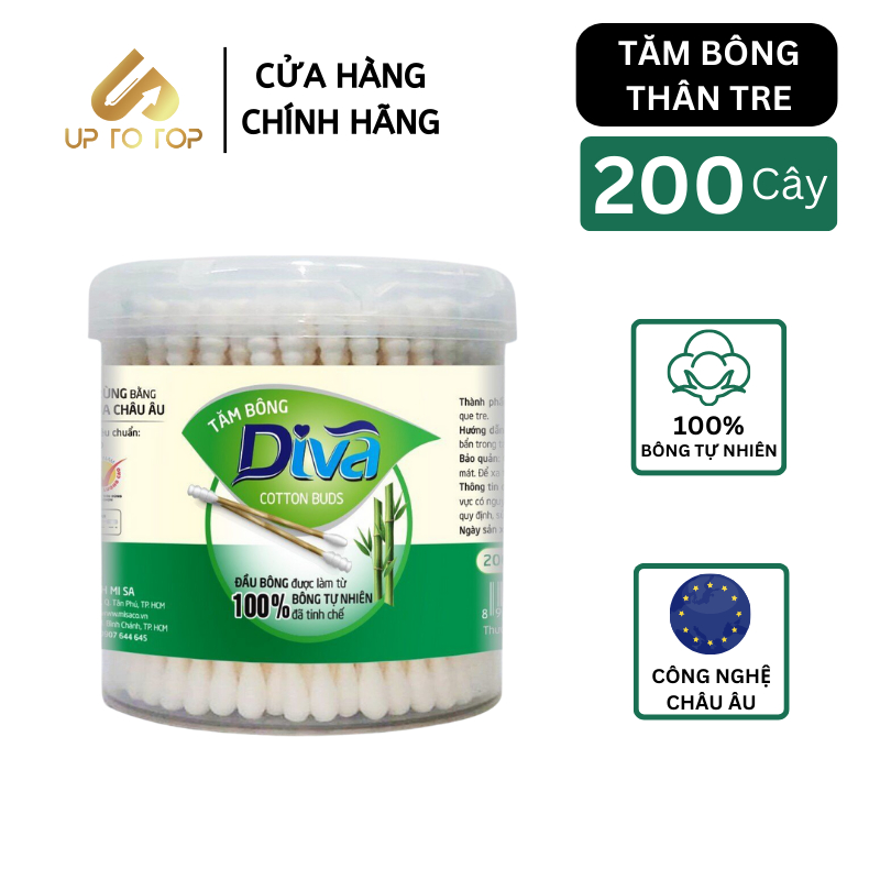 Ảnh Tăm bông kháng khuẩn Diva Thân Tre 100% Bông Tự Nhiên 1