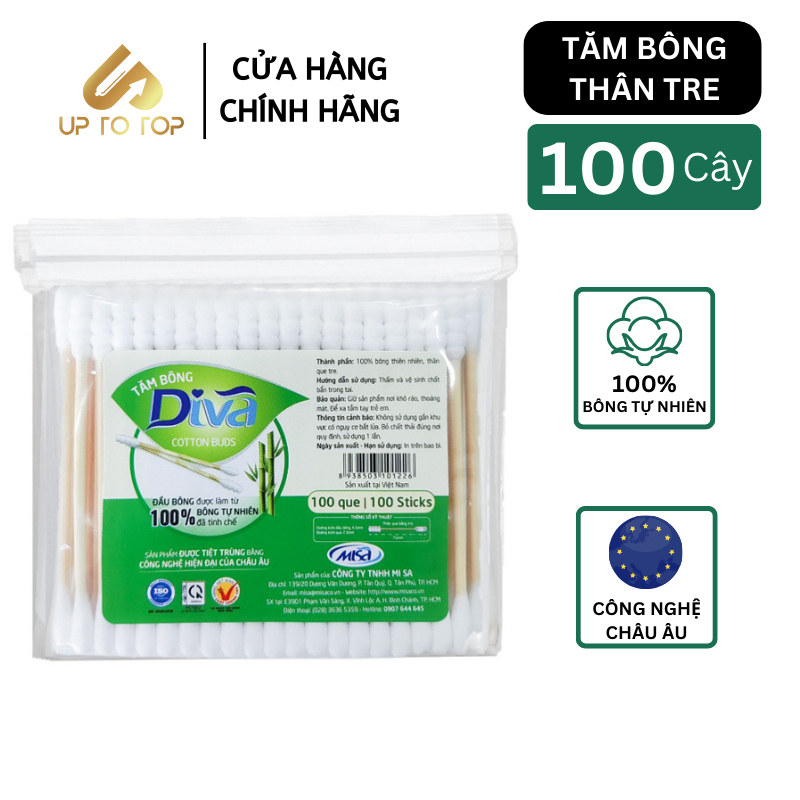 Ảnh Tăm bông kháng khuẩn Diva Thân Tre 100% Bông Tự Nhiên 3