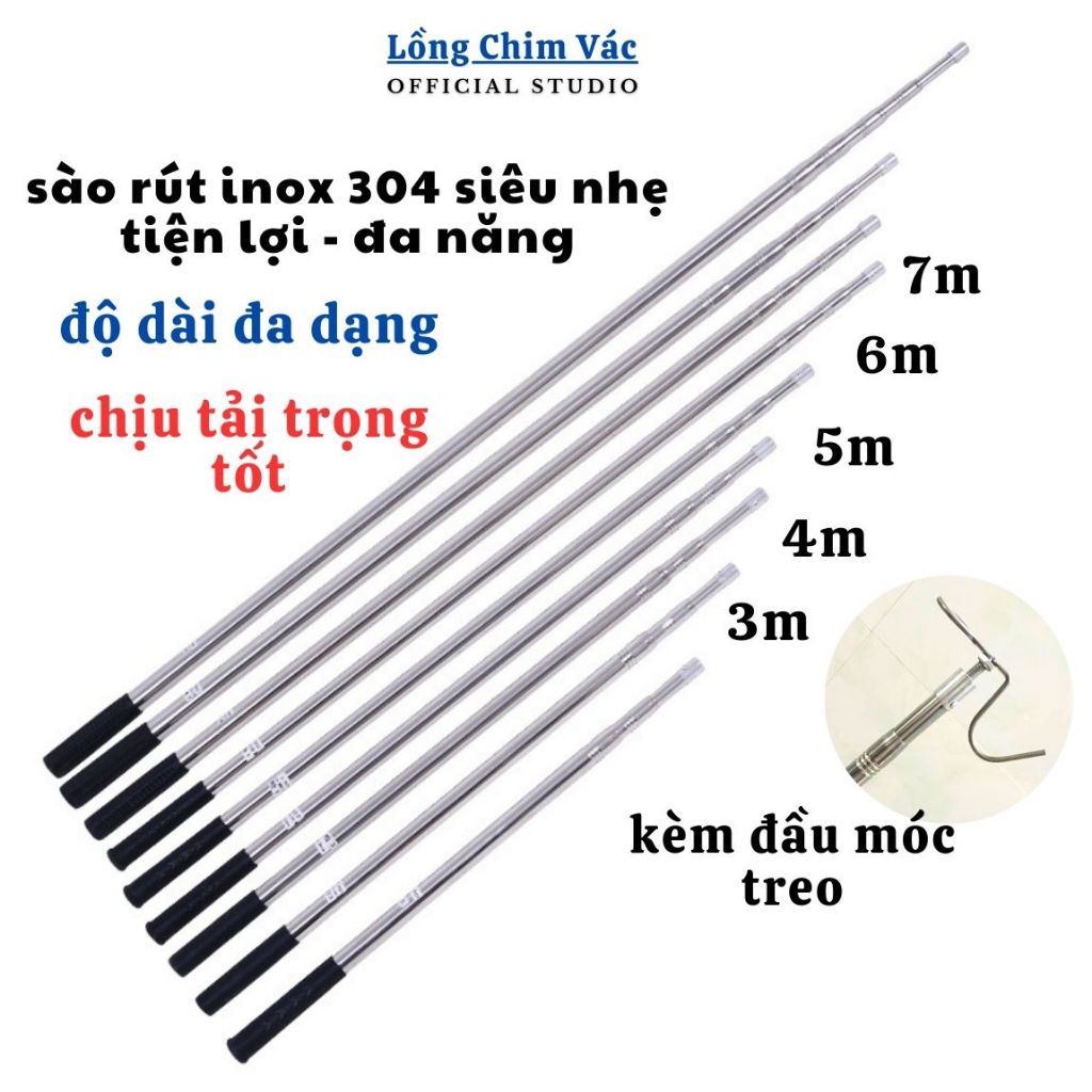 SÀO RÚT INOX 304 ĐA NĂNG, SÀO TREO ĐỒ, SÀO RÚT PHƠI ĐỒ CHẮC KHỎE, SÀO ...