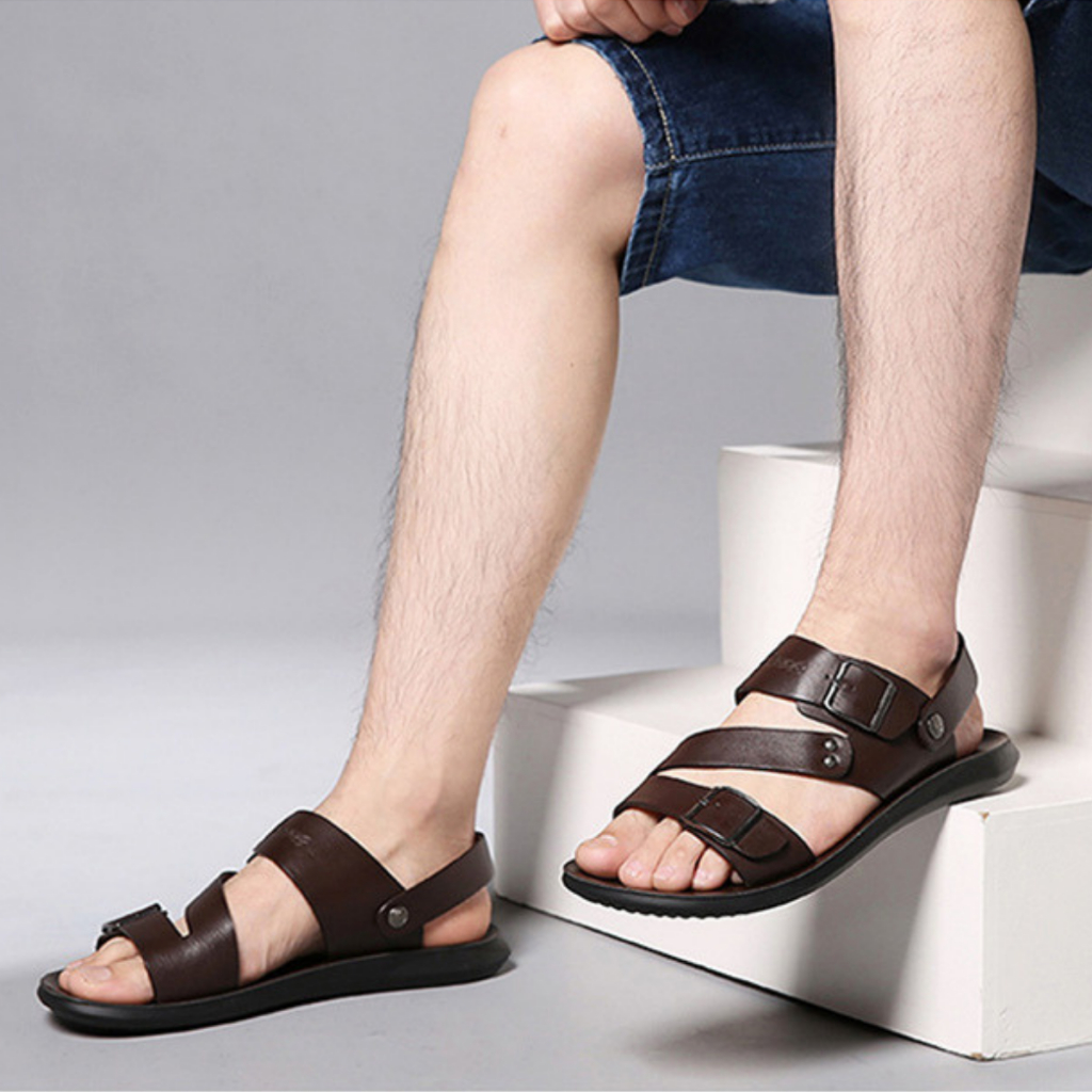 Dép Da Nam Quai Ngang Dep Sandal Nam Da Bò Cao Cấp Chính Hãng PLOVER Mã BCV-XD01 Trẻ Trung Sang Trọng Lịch Lãm