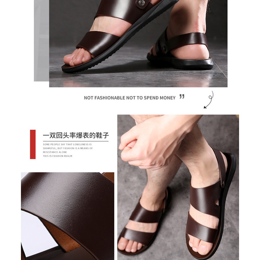 Dép  nam da bò quai ngang dep xăng đan cao cấp chính hãng PLOVER mã BCV-XD03 phong cách trẻ trung sang trọng lịch lãm