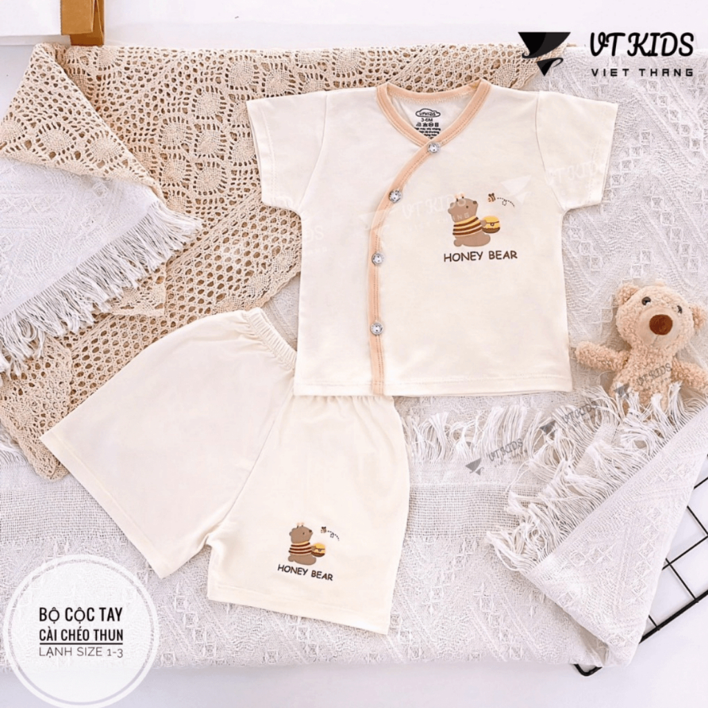 Set 2 - 3 Bộ Sơ Sinh cộc tay thun lạnh in họa tiết thoáng mát cho bé sơ sinh size 0-9 tháng [CL05]  Đậu Đậu Store