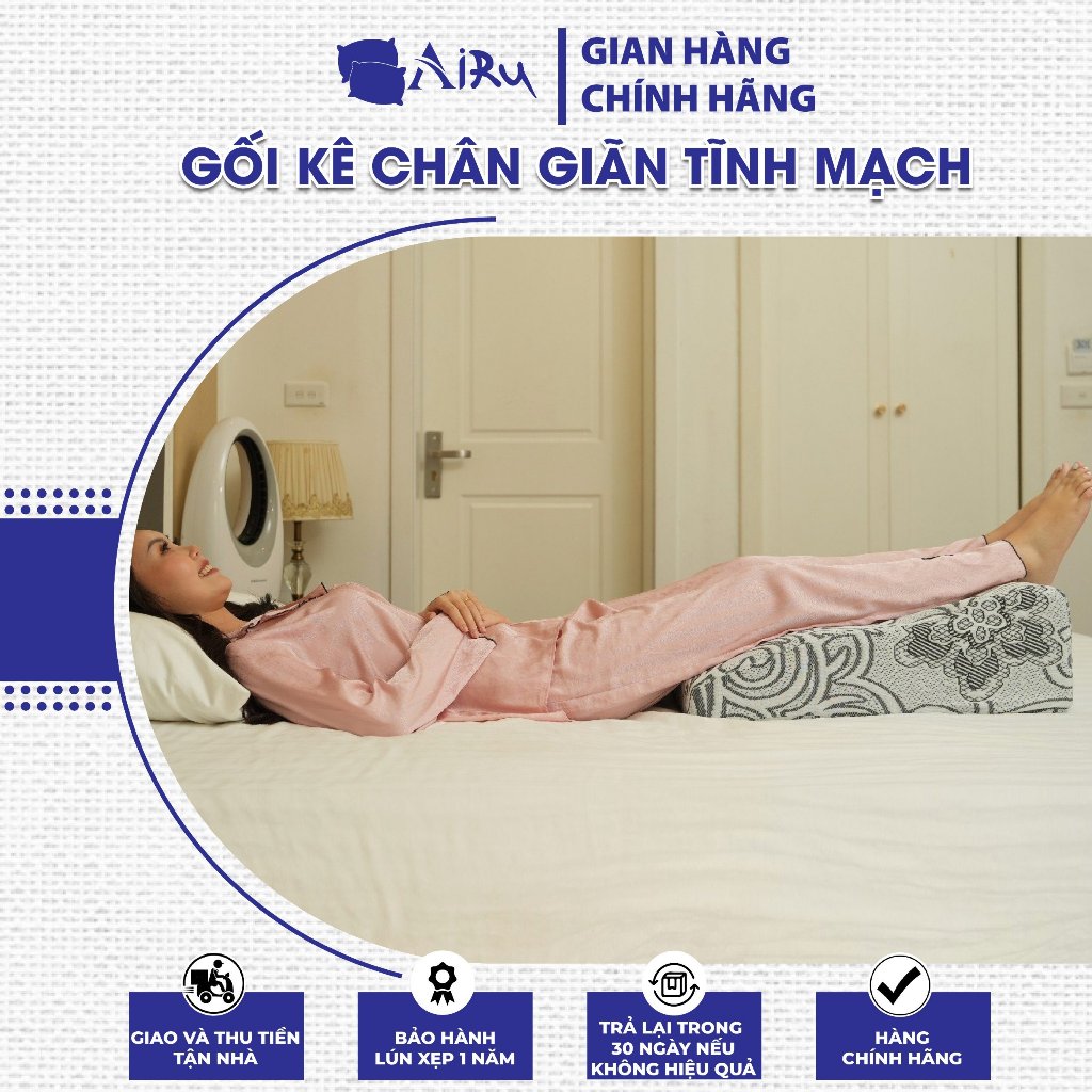 Gối kê chân hỗ trợ điều trị suy giãn tĩnh mạch AIRU Cao 22cm giúp giảm tê bì chân, chuột rút