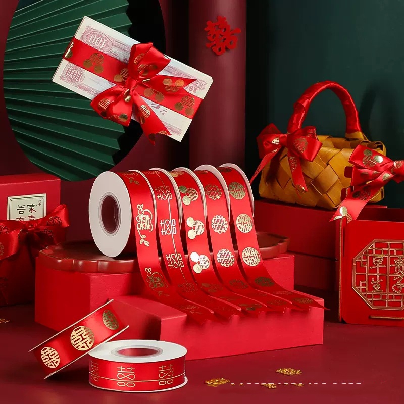 Ruy Băng Song Hỷ,  Ruy Băng Cưới, Ruy Băng Lụa Đỏ Trang Trí Đám Cưới