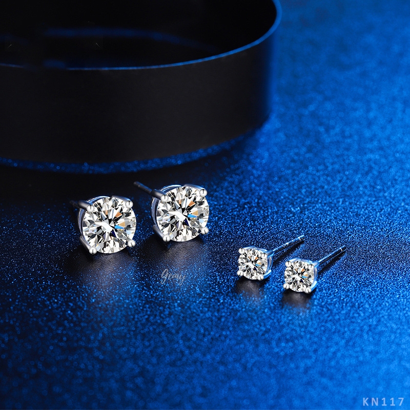 Khuyên tai bạc nam nụ đá Moissanite nhiều size kèm thẻ đen và giấy kiểm định (1 chiếc) | GEMY SILVER KN117