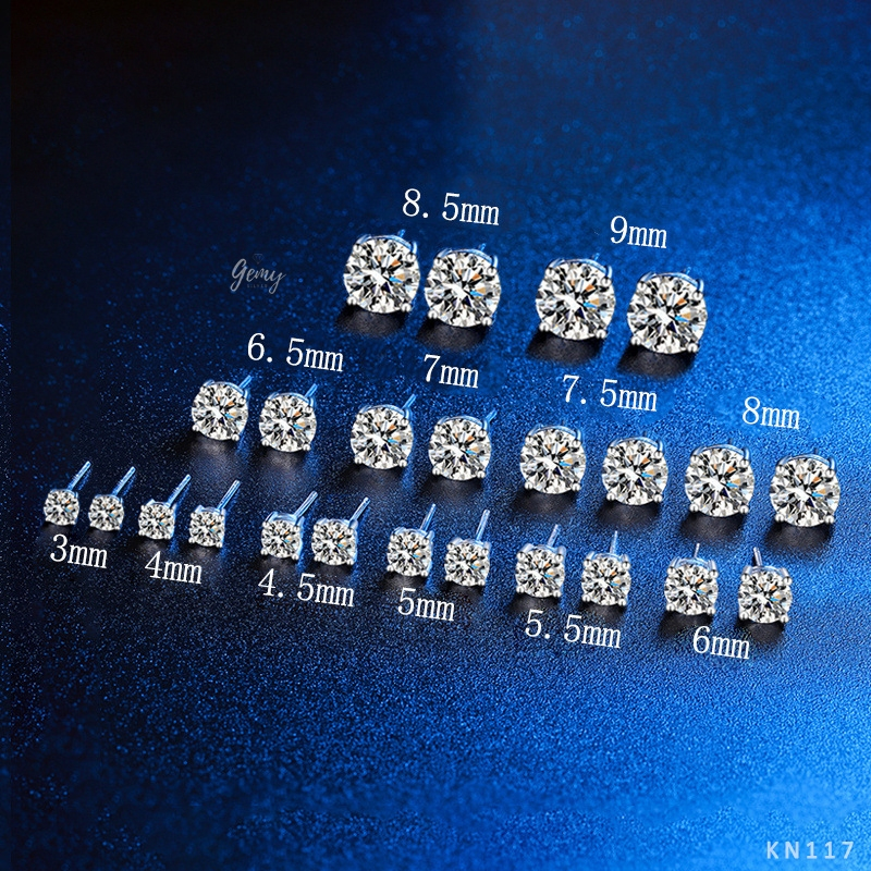Khuyên tai bạc nam nụ đá Moissanite nhiều size kèm thẻ đen và giấy kiểm định (1 chiếc) | GEMY SILVER KN117