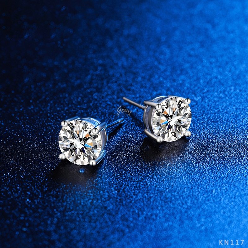 Khuyên tai bạc nam nụ đá Moissanite nhiều size kèm thẻ đen và giấy kiểm định (1 chiếc) | GEMY SILVER KN117