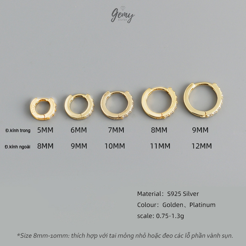 Khuyên tai tròn nam bạc 925 đính đá phong cách unisex Egan (1 chiếc) | GEMY SILVER KN82