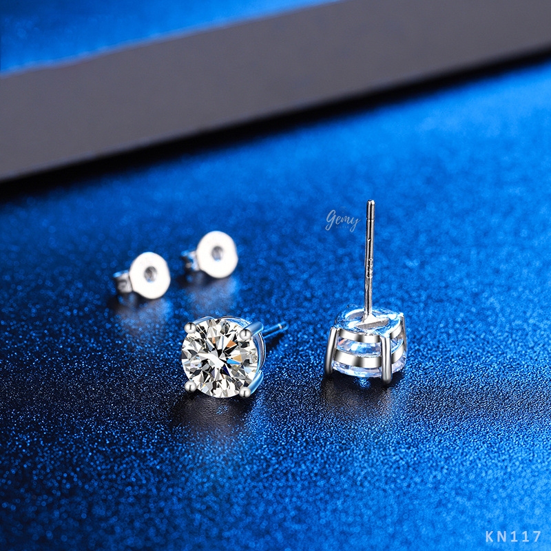Khuyên tai bạc nam nụ đá Moissanite nhiều size kèm thẻ đen và giấy kiểm định (1 chiếc) | GEMY SILVER KN117