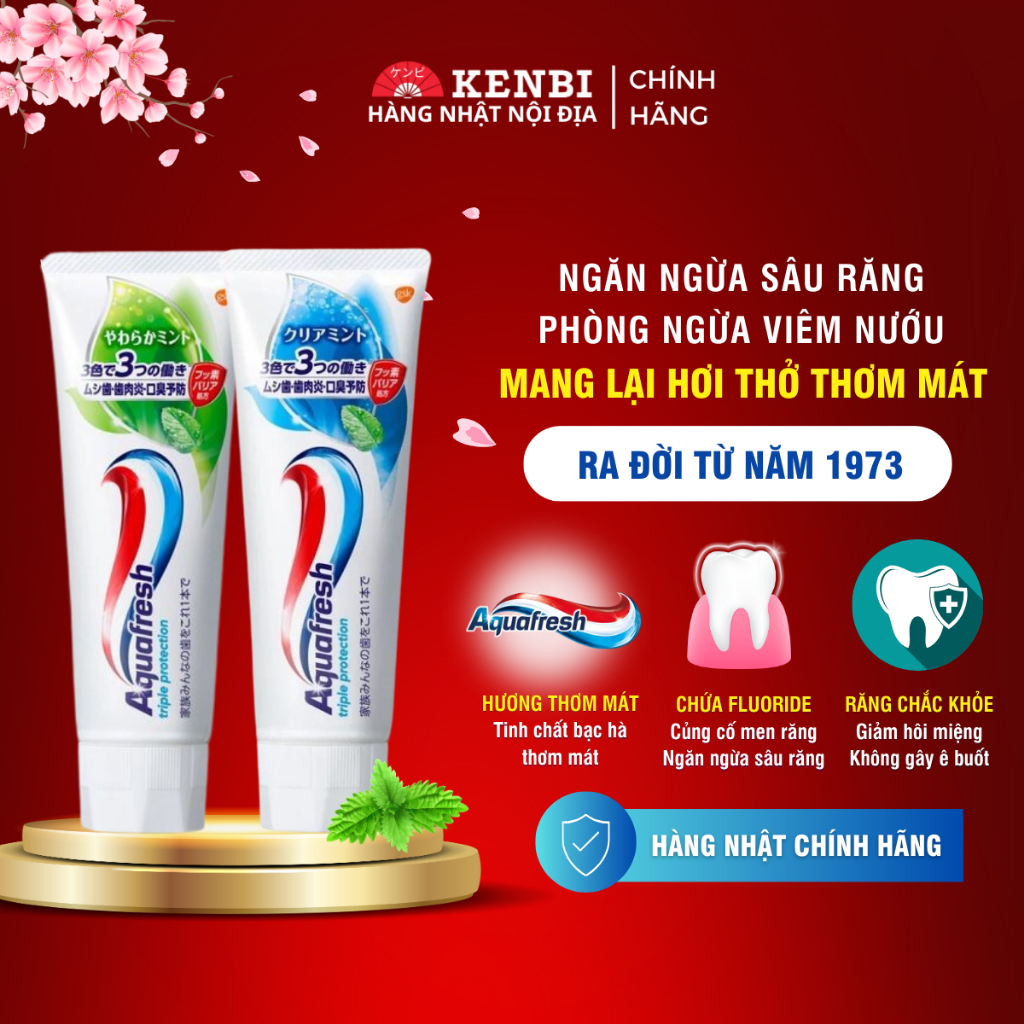 Kem Đánh Răng Aquafresh Nhật Bản đủ 2 Màu Xanh Lá  Xánh Dương 140g 