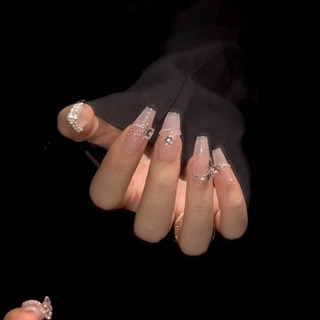 NANTY Nailbox thiết kế đính đá trong suốt màu thạch hồng  M304