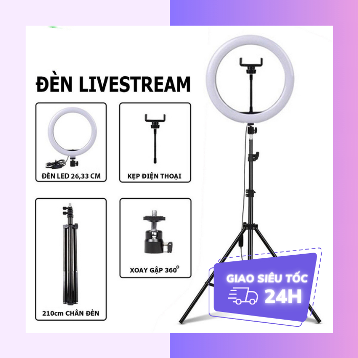 Đèn Livestream Size 26cm, 30cm, 33cm, 36cm, 45cm Có Kẹp Điện Thoại + Chân Đèn 2m1