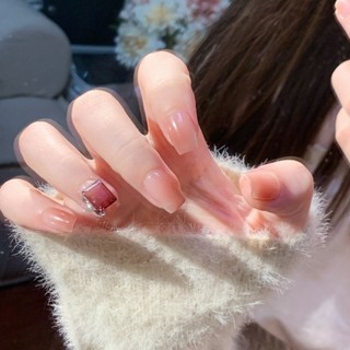 NANTY Nailbox thiết kế móng ngắn ombre màu thạch cam đính đá M322