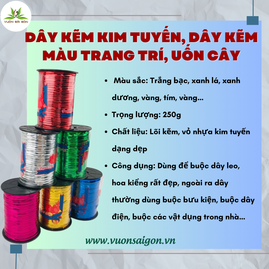 Dây kẽm kim tuyến, dây kẽm màu trang trí, uốn cây 250g 3