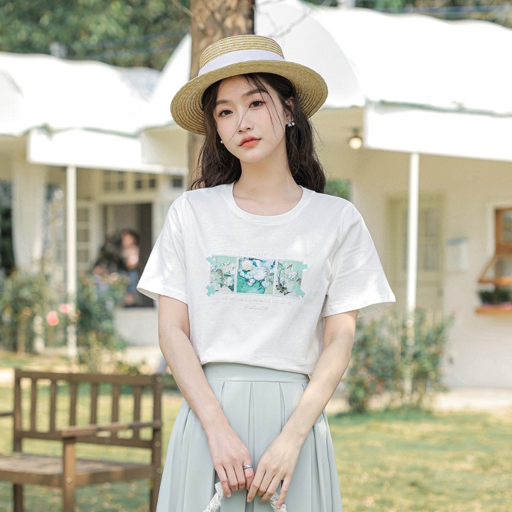 Ảnh áo thun ngắn tay SEFA in hình chất liệu cotton 100% co dãn 4 chiều nhiều màu cực xinh 2