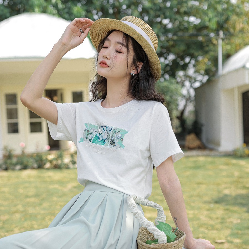 Ảnh áo thun ngắn tay SEFA in hình chất liệu cotton 100% co dãn 4 chiều nhiều màu cực xinh 1