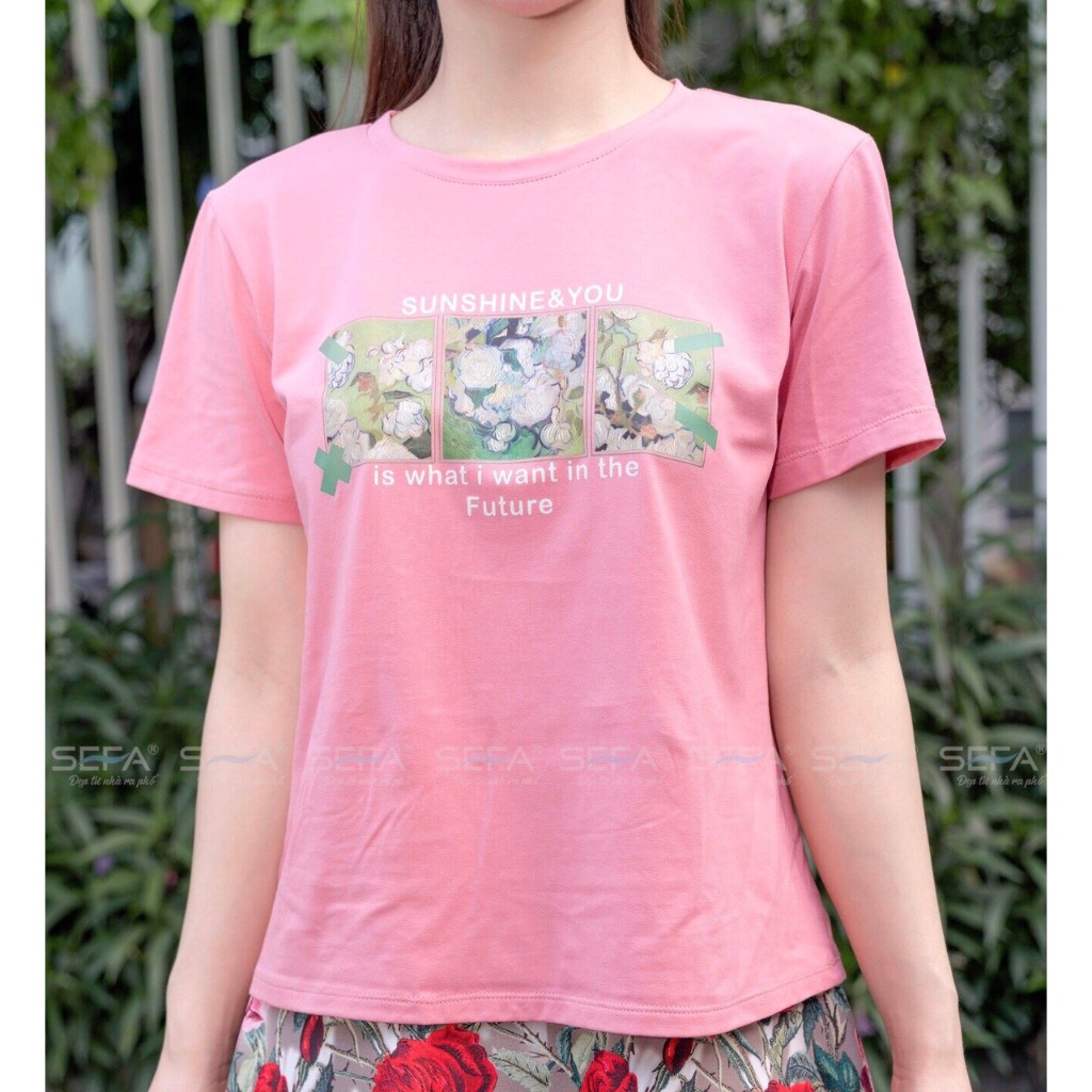 Ảnh áo thun ngắn tay SEFA in hình chất liệu cotton 100% co dãn 4 chiều nhiều màu cực xinh 4