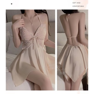B25 Váy Ngủ Lụa 2 Dây Có Đệm Phối Ren Thêu Mềm Mịn Thoáng Mát(Không Kèm Choàng) Phương Linh Underwear