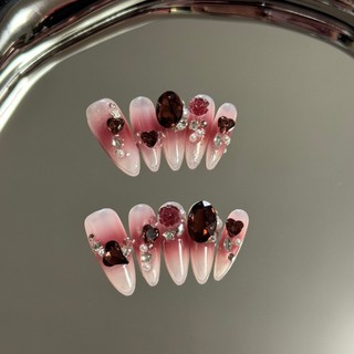 NANTY Nailbox thiết kế móng dài đính đá màu đỏ đậm M414
