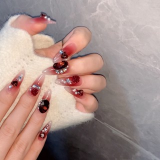 NANTY Nailbox thiết kế móng dài đính đá màu đỏ đậm M414