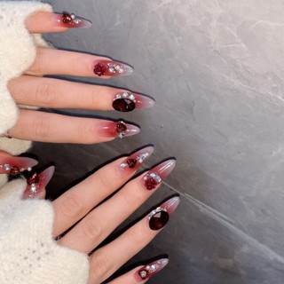 NANTY Nailbox thiết kế móng dài đính đá màu đỏ đậm M414