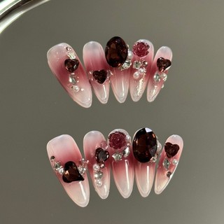 NANTY Nailbox thiết kế móng dài đính đá màu đỏ đậm M414