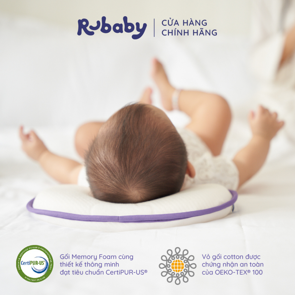 Ảnh Gối Chống Bẹp Đầu Em Bé Rubaby, Chất Liệu Memory Foam Mềm Mại Thoáng Khí, Bảo Vệ Khung Xương Đầu Bé 4