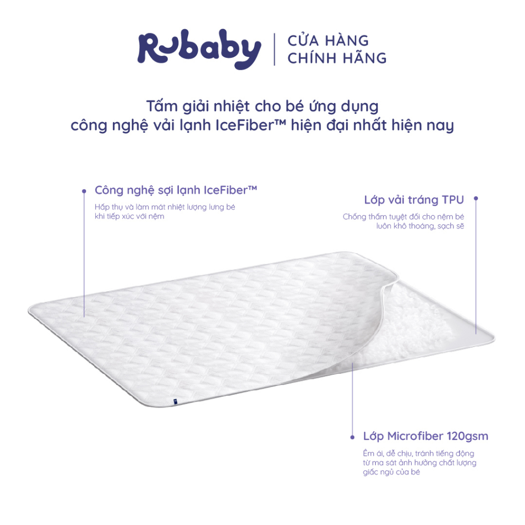 Ảnh Tấm Giải Nhiệt Rubaby, Chất Liệu Sợi Lạnh IceFiber™ Làm Mát Nhanh Chóng, Giúp Bé Ngủ Êm & Thoáng Mát 1