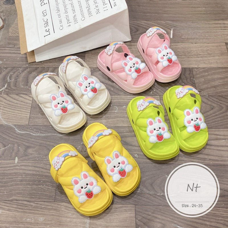 Dép bánh mì quai chéo hình thỏ dâu siêu dễ thương và rất nhẹ cho bé gái