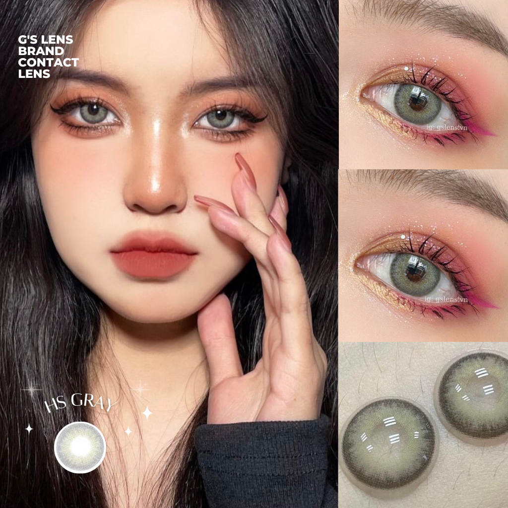 Lens Mắt Kính Áp Tròng Xám Rêu Tây Douyin HS GRAY Giãn Nhẹ Size S 14 ...