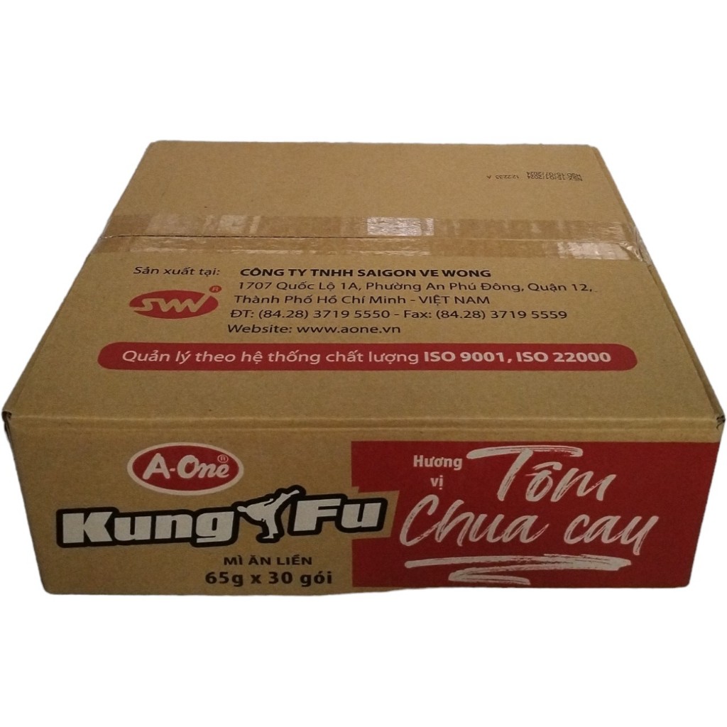 Thùng 30 gói mì Kung Fu hương vị tôm chua cay hiệu A-One 65gr