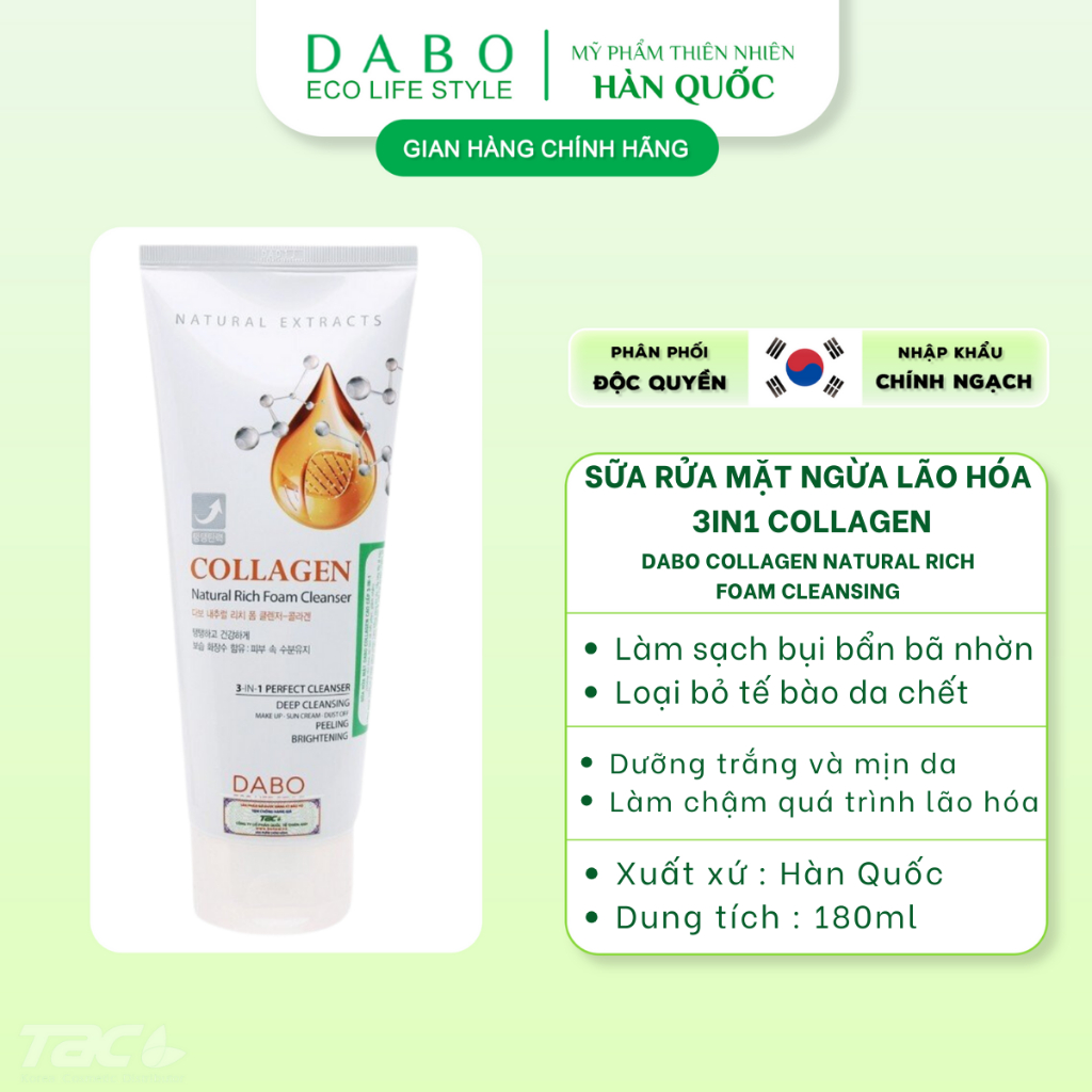 Sữa rửa mặt cao cấp Hàn Quốc 3in1 tinh chất Collagen Dabo Nature Rich ...