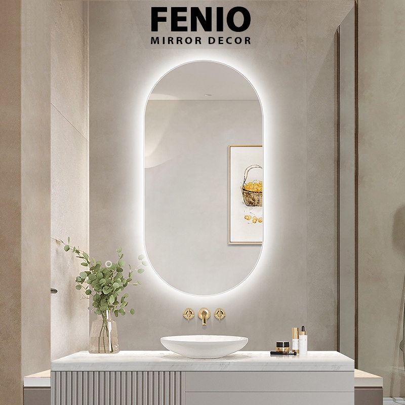Ảnh Gương đèn led cảm ứng FENIO hình oval bầu dục led ánh sáng trắng vàng 3 màu 3