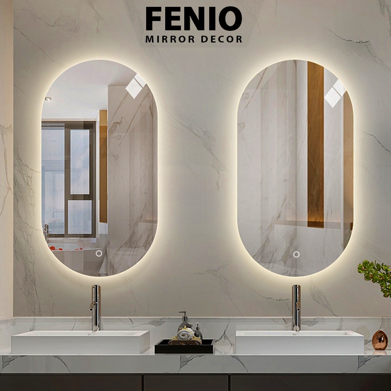 Ảnh Gương đèn led cảm ứng FENIO hình oval bầu dục led ánh sáng trắng vàng 3 màu 1