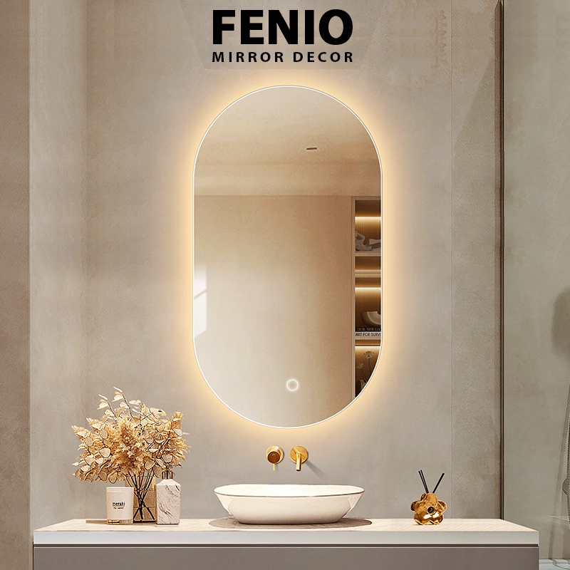 Ảnh Gương đèn led cảm ứng FENIO hình oval bầu dục led ánh sáng trắng vàng 3 màu 2