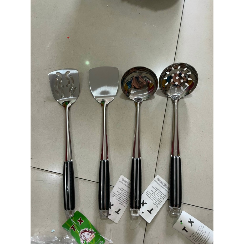 vá múc canh inox, vá và xẻn có cán nhựa đen vá sạn 7 & vá sạn 9 | Shopee Việt Nam