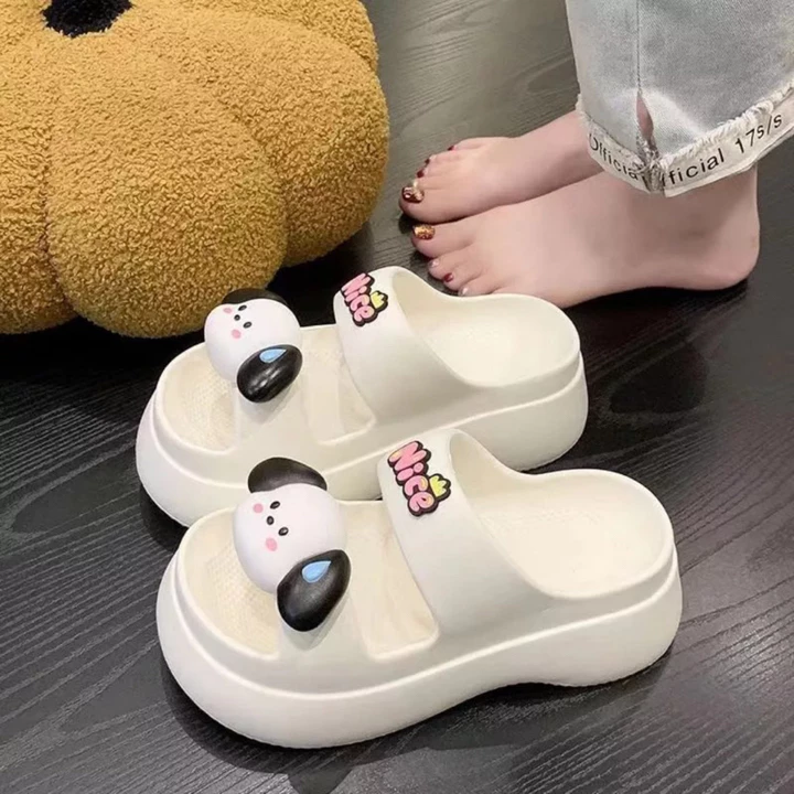 Dép Bánh Mì 2 Quai Hình CÚN NICE Đế Độn 6cm, Dép Quai Ngang Nữ Đế Xuồng MS6767