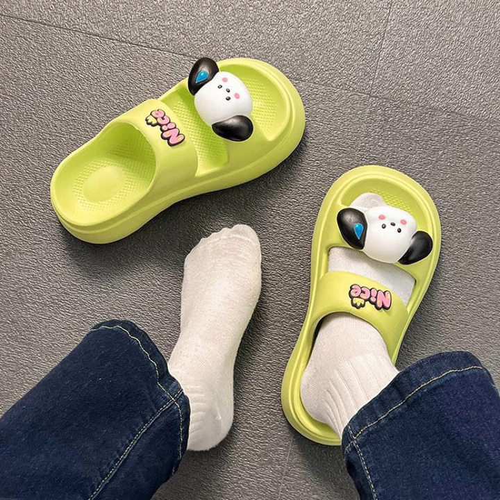 Dép Bánh Mì 2 Quai Hình CÚN NICE Đế Độn 6cm, Dép Quai Ngang Nữ Đế Xuồng MS6767