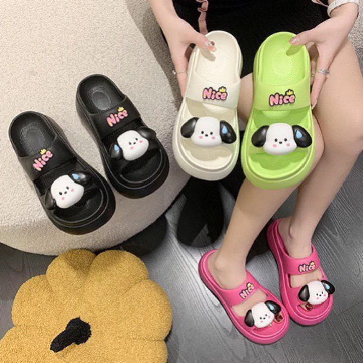 Dép Bánh Mì 2 Quai Hình CÚN NICE Đế Độn 6cm, Dép Quai Ngang Nữ Đế Xuồng MS6767