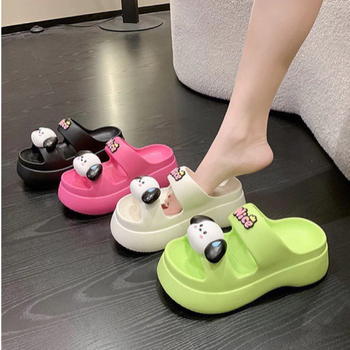 Dép Bánh Mì 2 Quai Hình CÚN NICE Đế Độn 6cm, Dép Quai Ngang Nữ Đế Xuồng MS6767