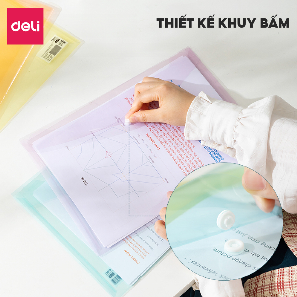 Túi đựng tài liệu Clear bag A4 Deli trong suốt nhiều màu bìa đựng tài liệu lưu trữ hồ sơ giấy tờ đi học đi thi
