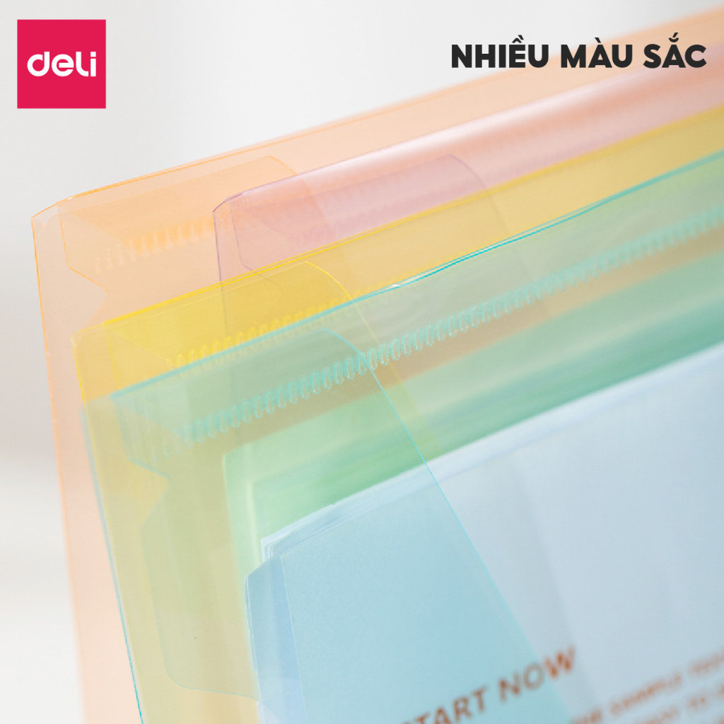 Túi đựng tài liệu Clear bag A4 Deli trong suốt nhiều màu bìa đựng tài liệu lưu trữ hồ sơ giấy tờ đi học đi thi