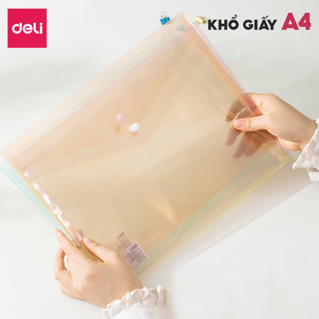 Túi đựng tài liệu Clear bag A4 Deli trong suốt nhiều màu bìa đựng tài liệu lưu trữ hồ sơ giấy tờ đi học đi thi