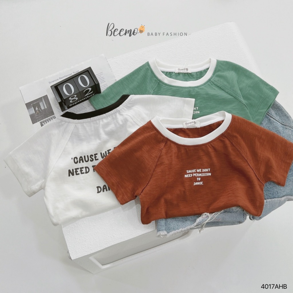 Áo phông cotton xước in chữ cá tính cho bé, áo thun cổ tròn cotton mềm mát cho bé